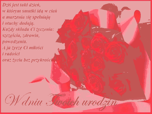 W Dniu Twoich urodzin bukiet czerwonych róż życzenia